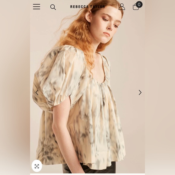 REBECCA TAYLOR Whisper Rose Tulip Puff Sleeve Top Size 10 - Picture 4 of 16